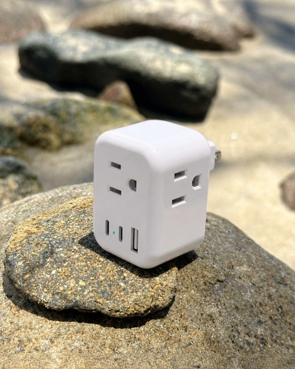 US to UK Multiport Adaptor front view โ Panda Tech, Saint Lucia